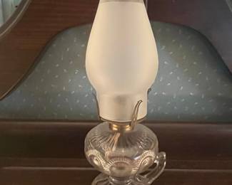 Victorian Pressed Glass Oil Lamp with Frosted Glass Shade