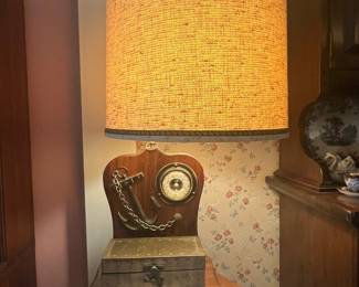Vintage Nautical Table Lamp with Barometer and Chest Base
