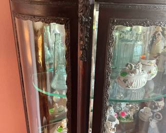 Victorian Walnut Curved Glass Curio Cabinet