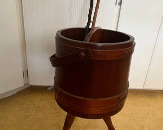 Vintage Firkin Bucket Sewing Basket with Stand