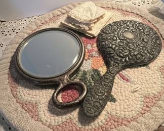 Vintage Silver-Plated Hand Mirror set of 2