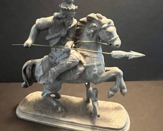 Antique Spelter Warrior on Horseback Figurine