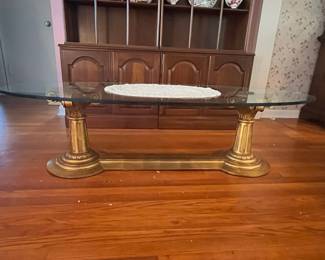 LaBarge Style Hollywood Regency Brass and Glass Oval Coffee Table
