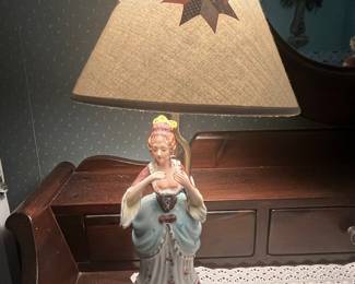 Victorian Lady Figural Table Lamp with Quilted Shade