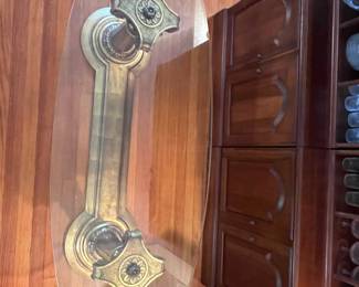 La Barge Style Hollywood Regency Brass and Glass Oval Coffee Table