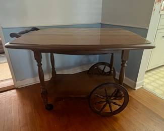 Wooden Bar Cart with Spoked Wheels