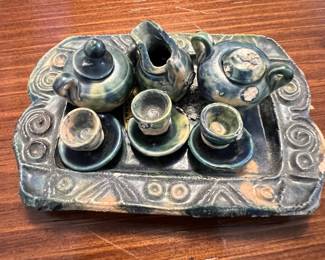Vintage Miniature Ceramic Tea Set with Decorative Tray