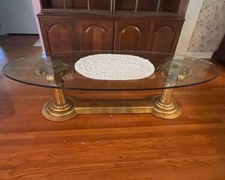 LaBarge Style Hollywood Regency Brass and Glass Oval Coffee Table