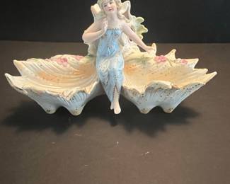 Porcelain Figurine in Seashell Trinket Dish