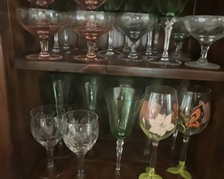 Assorted Vintage Hand-Painted and Etched Glassware Set