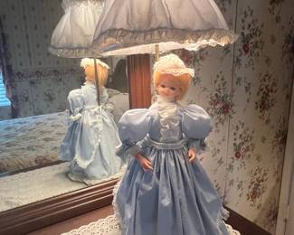 Victorian Style Doll Lamp with Blue Gown