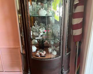 Victorian Walnut Curved Glass Curio Cabinet