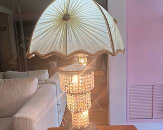 Vintage Crystal Prism Table Lamp with Pleated Taffeta Shade
