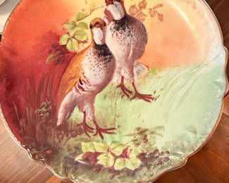 Hand-Painted Limoges Porcelain Plate with Partridges