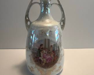 Antique Austrian Porcelain Vase with Gilt Accents and Pastoral Scene
