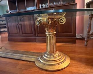 La Barge Style Hollywood Regency Brass and Glass Oval Coffee Table