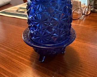 Cobalt Blue Glass Hobnail Fairy Lamp