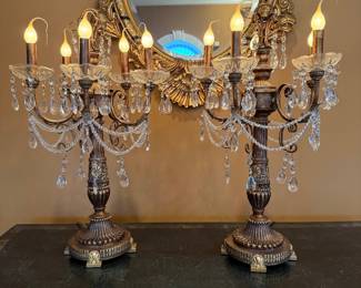 	#14	Pair of gold & crystal lamps 24"H	 $250.00 				