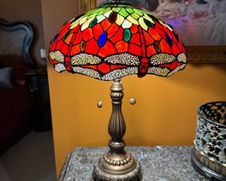 	#22	 Tiffany style lamp with dragon flies 23"H	 $140.00 				