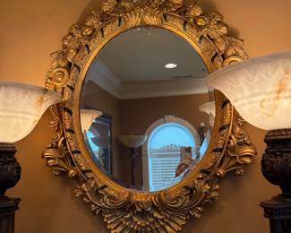 			#19	Gold oval beveled mirror 28"H	 $125.00 						