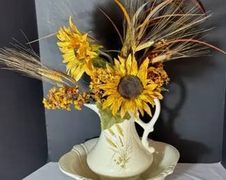 Pitcher Basin With Faux Flowers