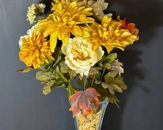 Glass Vase with Faux Autumn Flowers