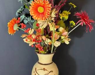 Mexican Sand Vase With Faux Flowers