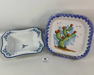 Arita Blue Damask by Gear Serving Dish & Cactus Plate by Coop. Ceramiche Aristiche