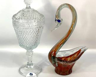 Indiana Glass Apothekary Jar and Murano Style Swan