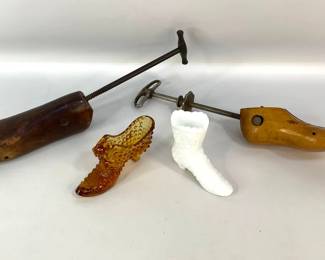 Vintage Shoe Forms & Glass Hobnail Shoes