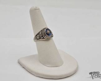 802  10kt White Gold Ring with Diamonds and Sapphire, 6.5g 