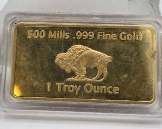 1750  Gold Plated Buffalo Bullion Bar 