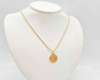 700  14kt Gold Necklace with Indian Head Coin Pendant, 18.8g 