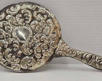 980  Weighted Sterling Silver Vintage Vanity Hand Mirror 