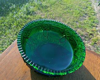 Green glass serving bowl