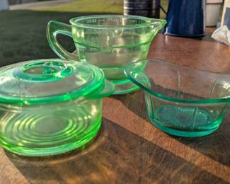 Antique green glass set