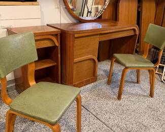 RARE Widdicomd Furniture co MC vanity and night stand ( as found ) & Pair of Thonet bentwood chairs