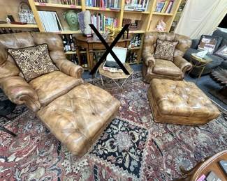 HANCOCK & MOORE LEATHER CHAIR AND OTTOMAN