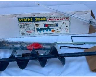 Strike Zone Complete Ice Fishing Kit - New - Includes Strike Zone Ice Auger, Tip -Up with line, Ice Lure Kit, Wire Rob Combo Holder and Ice Skimmer and More