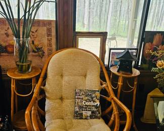 Mid century rattan swivel chair