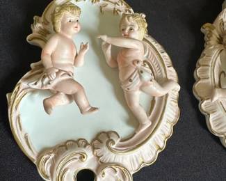 Pair of Vintage Cherub Wall Plaques