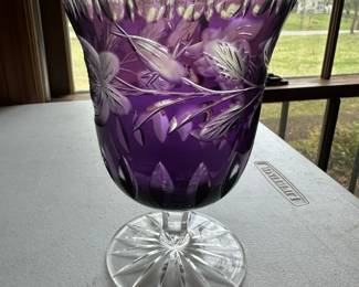 purple etched crystal goblet