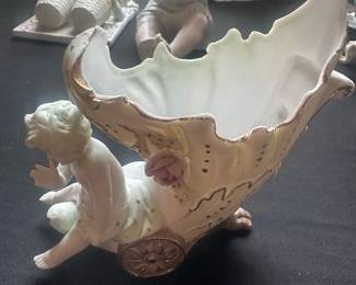 Porcelain Cherub Cart Vase