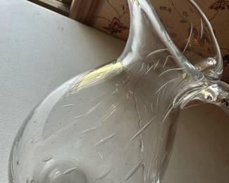 Vintage Clear Glass Etched Pitcher
