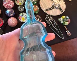 Blue Glass Violin Figurine Dish