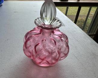 pink handblown art glass perfume bottle