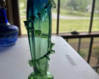 vintage green and blue glass vase