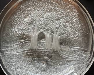 Set of 4 Clear Glass Plates with Tree Design