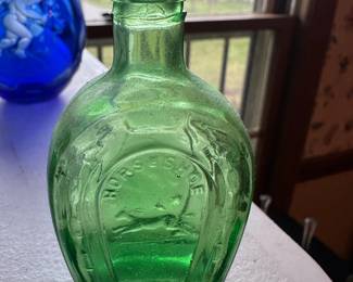 Green Horseshoe Bottle with Horse Motif