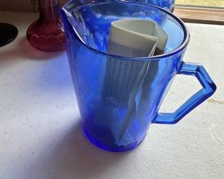 vintage blue glass pitcher